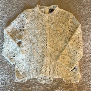 White 3/4 Sleeve Embellished Blouse with Mandarin Collar